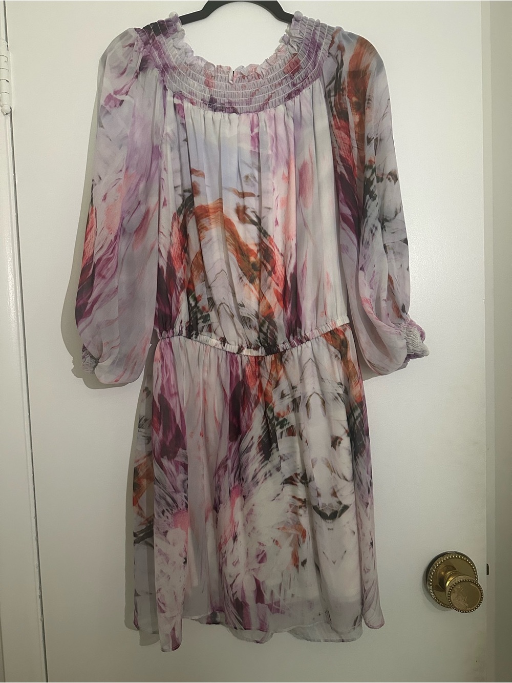 Lola & Sophie Off-Shoulder Watercolor Floral Dress - Pink, Purple & Orange
